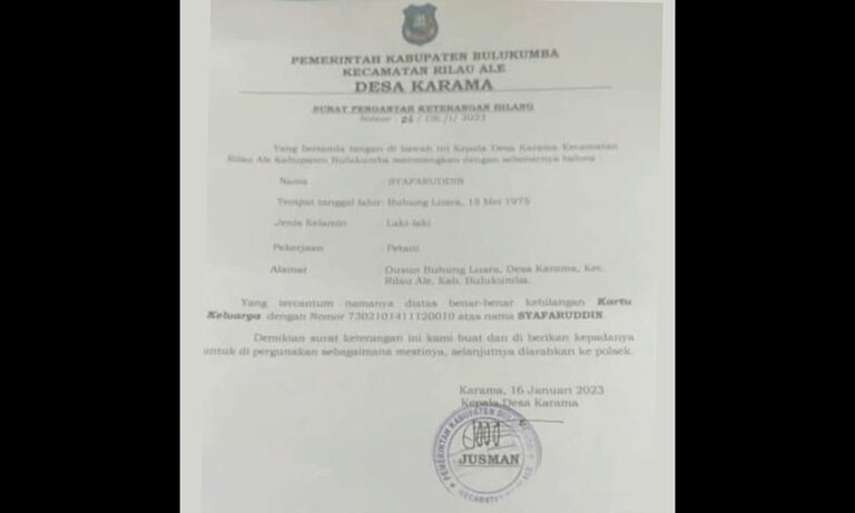 Terkait Dugaan Pemalsuan Surat, Kades Karama Dilaporkan Warga ke Polda Sulawesi Selatan